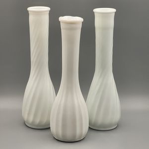 Vintage Milk Glass Vases, White, Qty. 3